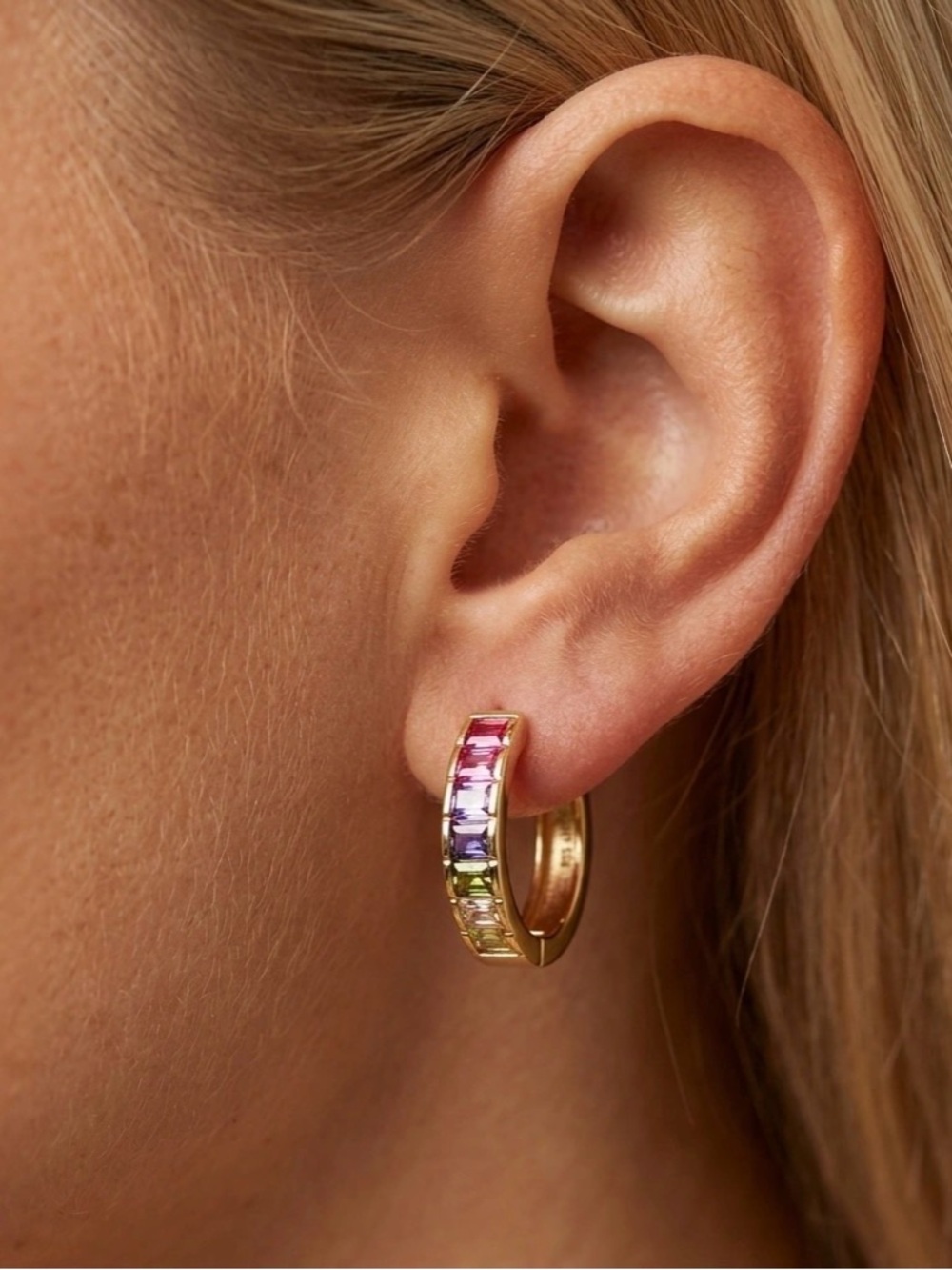 Rachel Zoe 14K Gold-Plated Sterling Silver Rainbow CZ Hoop Earrings